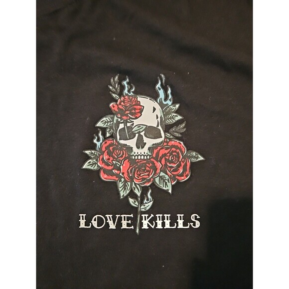 Love Kills T-shirt Mens Skull Roses rgstr couture‎ Size 2XL Black (A56) - Picture 2 of 8